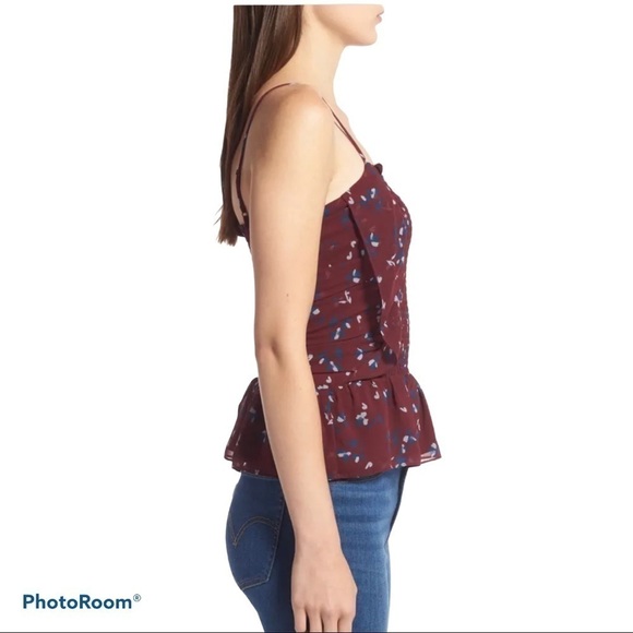 WAYF camisole tank top Devon Smocked maroon blue  floral Woman’s  size Small - Picture 5 of 6